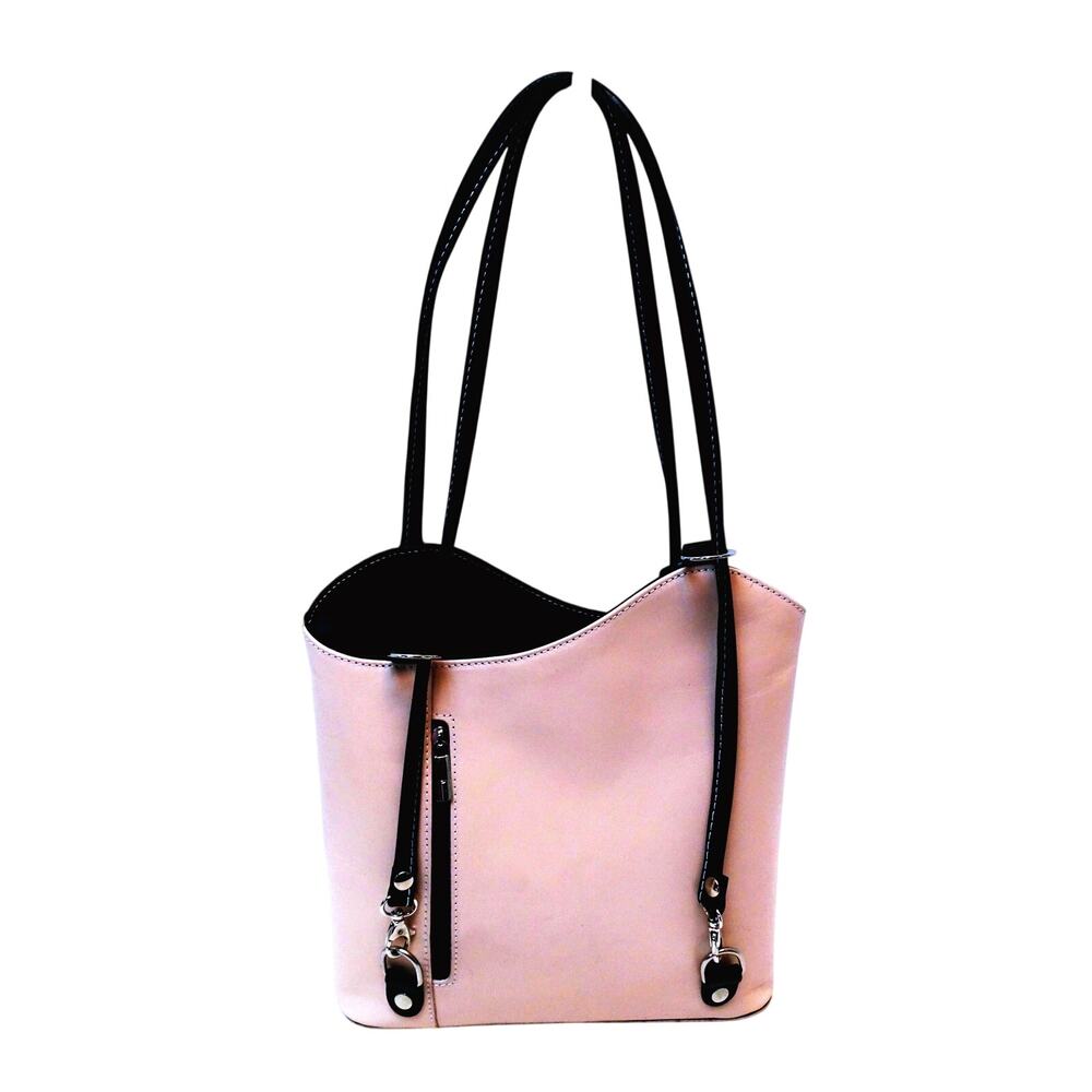 Vera Pelle Italian Leather Pink Shoulder Bag with Black Handles